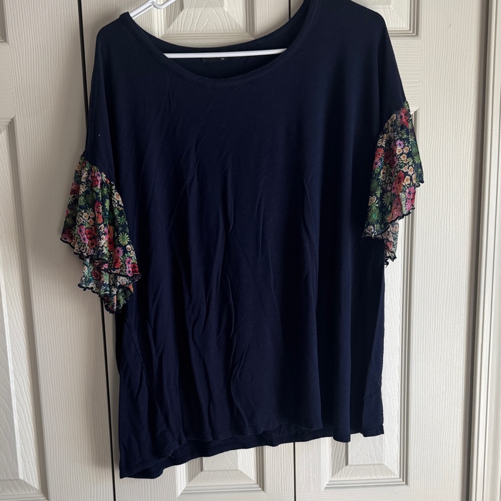 Floral Sleeve Navy Women's Top